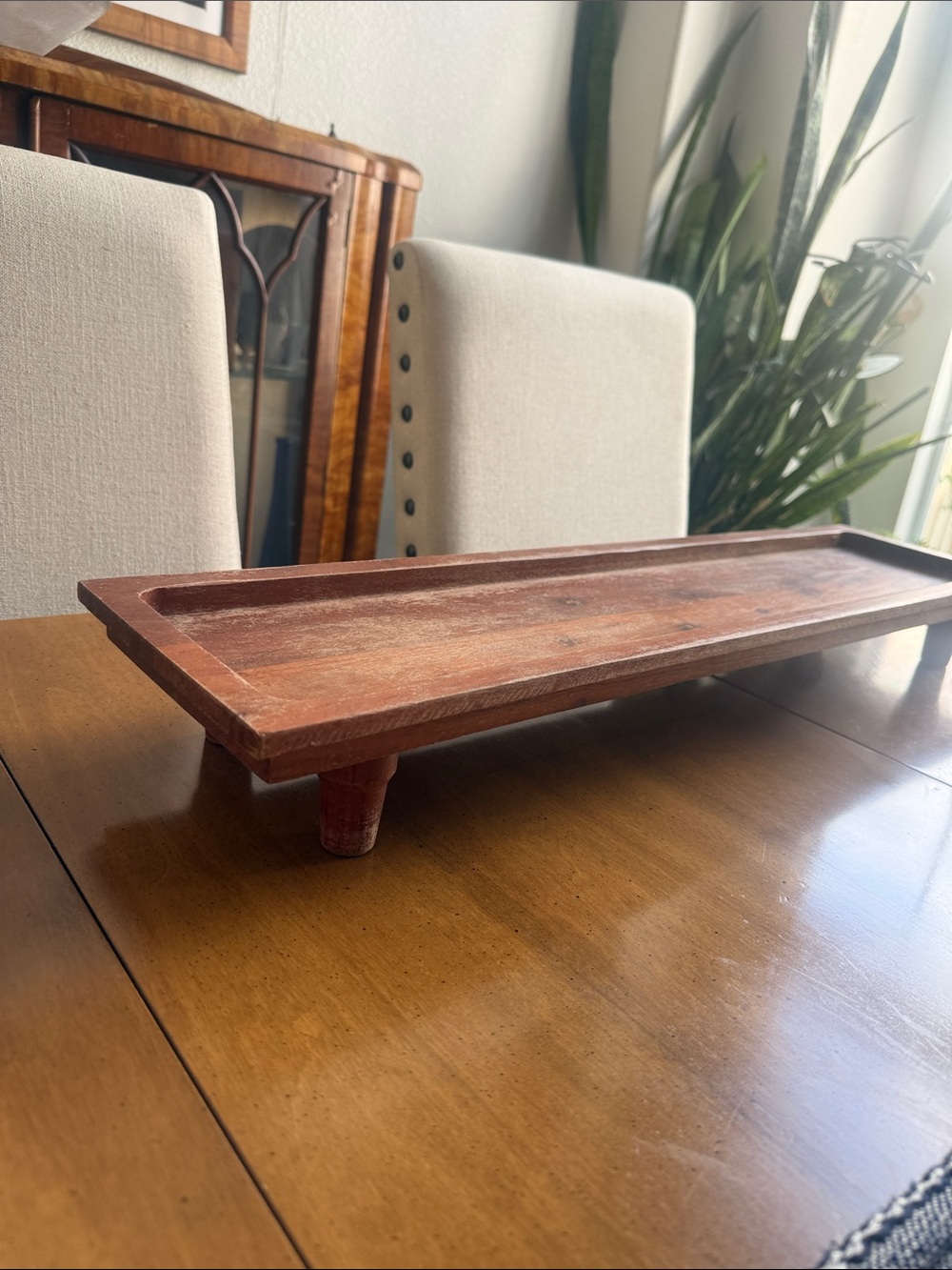 Magnolia Wooden Rectangular Centerpiece Tray wood Decorative Pedestal 28x7x3
